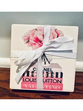 Amanda Greenwood Luxury Ceramic Coasters – Set of 4 Designer Chic Prints NWT